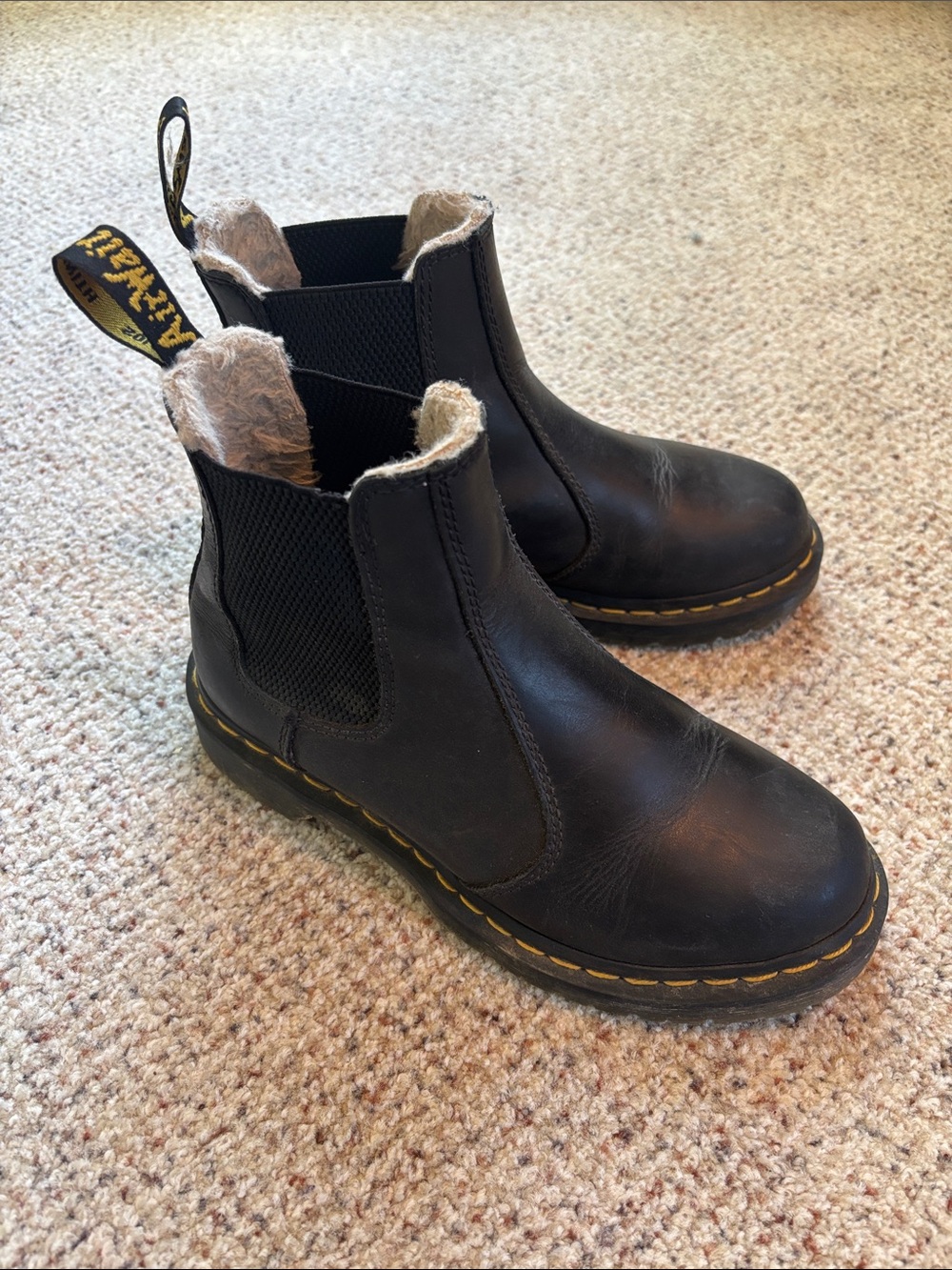 Dr. Martens Black Leather Chelsea Boots with Faux-Fur Lining